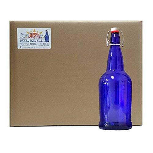 Blue Glass Solar Water Bottles, Cobalt Blue Glass Bottles, 1 liter, 32oz, (12 case)
