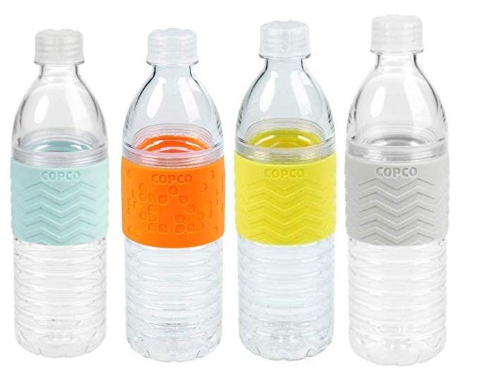 Copco Hydra Reusable Tritan Water Bottle with Spill Resistant Lid and Non-Slip Sleeve, 16.9-Ounce, 4 pack (Blue, Orange, Yellow, Gray)