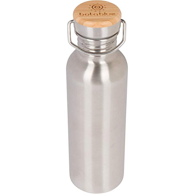 Stainless Steel Water Bottle Classic Single Wall w/ Stainless Unibody Leak Proof Bamboo Loop Cap with Vacuum Seal, Plastic Free Water Bottle, 25 ounces Affordable Simple Water Bottle