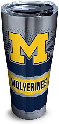 Tervis 1266057 Michigan Wolverines Knockout Stainless Steel Tumbler with Clear and Black Hammer Lid 30oz, Silver