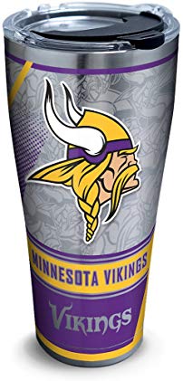 Tervis 1266663 NFL Minnesota Vikings Edge Stainless Steel Tumbler with Clear and Black Hammer Lid 30oz, Silver