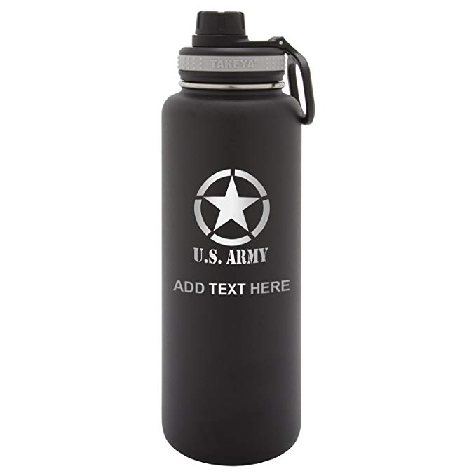 Personalized Engraved U.s. Army with Star Laser Engraving Takeya Thermoflask Leak Proof Insulated Stainless Steel Workout Sports Water Bottle Tumbler