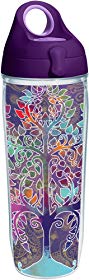 Tervis 1252295 Tree of Life Tumbler with Wrap and Purple Lid 24oz Water Bottle, Clear