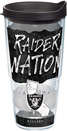 Tervis 1227670 NFL Oakland Raiders NFL Statement Tumbler with Wrap and Black Lid 24oz, Clear