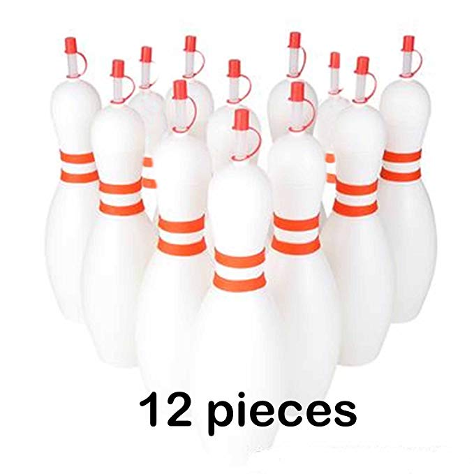 (LOT OF 12) Bowling Pin Shaped Sipper Cups with Straws
