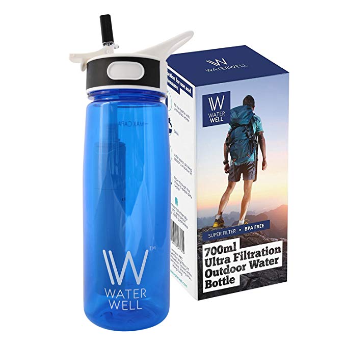 Travel Water Bottle- Purifies Water by Eliminating 99.9% of Waterborne Bacteria & Parasites, Water Well 700ml