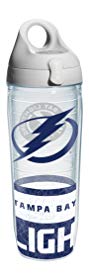 Tervis 1145526 NHL Tampa Bay Lightning Logo Wrap Water Bottle with Grey Lid, 24 oz, Clear