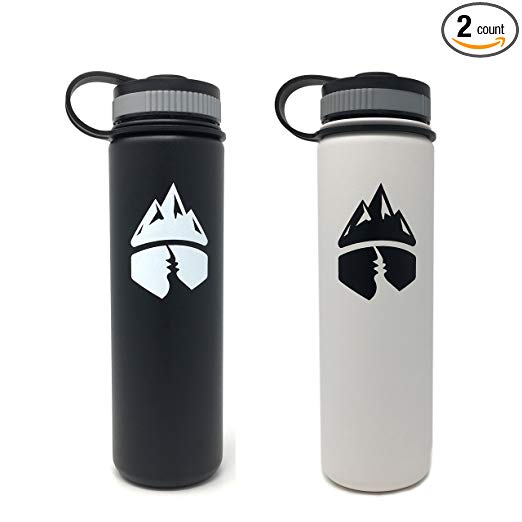 Campsite Essentials Double Wall Vacuum Insulated Stainless Steel Water Bottle, Wide Mouth, with BPA-Free Cap (2-Pack)