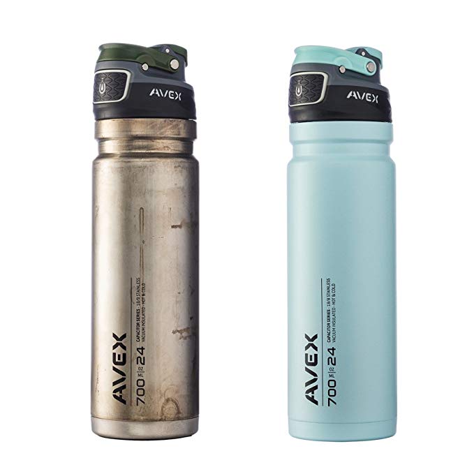 Avex FreeFlow Autoseal 24oz Water Bottle Combo Ice Blue & Unfinished Stainless