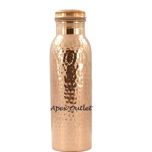 Apex OUTLET 100% Pure Copper water bottle Ayurvedic Water Copper Bottle - Leak-Proof water bottle hammered bottle Seal Cap, joint less copper bottle (Hammered)