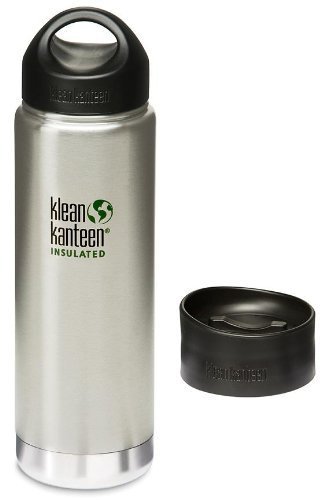 Klean Kanteen Wide Mouth Insulated Bottle Bundle with 2 Caps (Stainless Loop Cap and Cafe Cap 2.0) (Brushed Stainless w/ Cafe Cap 2.0, 20-Ounce)
