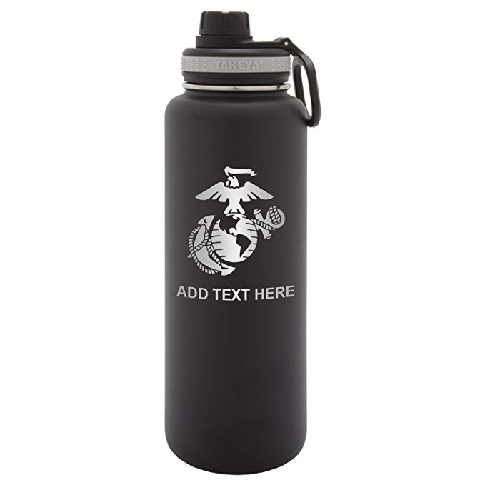 Army Force Gear Personalized Custom Takeya Semper Fidelis Symbol Laser Engraving Thermoflask Leak Proof Insulated Stainless Steel Workout Sports Water Bottle Tumbler