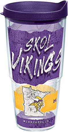Tervis 1227740 NFL Minnesota Vikings NFL Statement Tumbler with Wrap and Royal Purple Lid 24oz, Clear