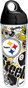 Tervis 1248055 NFL Pittsburgh Steelers All Over Tumbler with Wrap and Black with Gray Lid 24oz Water Bottle, Clear