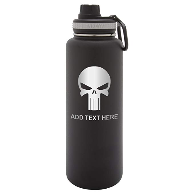 Army Force Gear Personalized Engraved Takeya Punisher Skull Thermoflask Stainless Steel Sports Water Bottle Tumbler