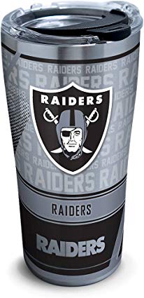 Tervis 1266672 NFL Oakland Raiders Edge Stainless Steel Tumbler with Clear and Black Hammer Lid 20oz, Silver