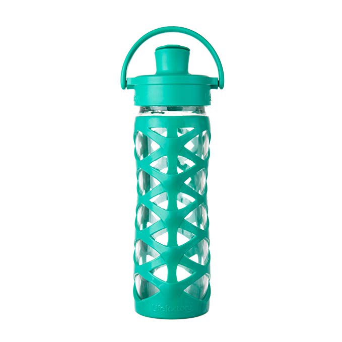 Lifefactory 16-Ounce BPA-Free Glass Water Bottle with Active Flip Cap and Silicone Sleeve, Aquatic Green