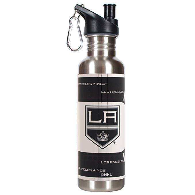 NHL Los Angeles Kings Steel Water Bottle with Metallic Graphics, 26 oz., Silver
