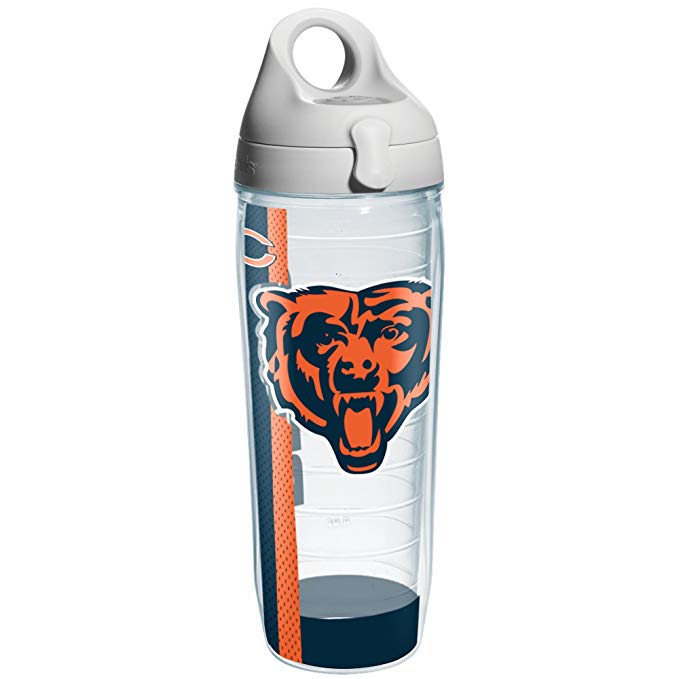 Tervis 1104641 NFL Chicago Bears Wrap Individual Water Bottle with Gray lid, 24 oz, Clear