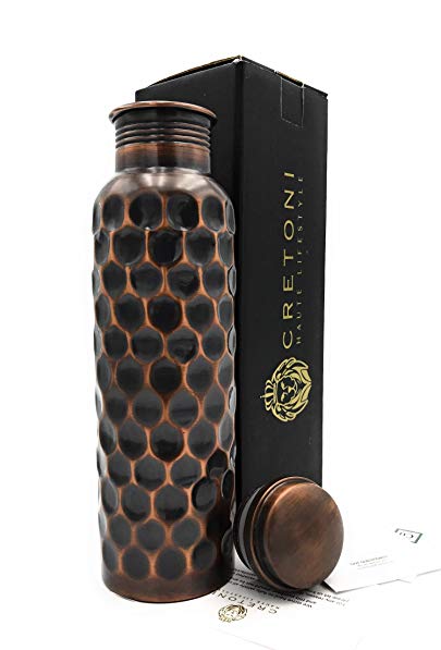 Cretoni Antique-Series Pure Copper Water Bottle : Honeycomb Straight Leak Proof Design : Perfect Ayurvedic Copper Vessel Sports, Fitness, Yoga, Natural Health Benefits (900 Milliliter/30 Ounce)