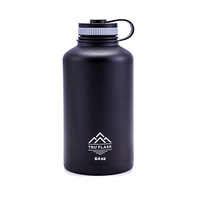TRU FLASK Stainless Steel Water Bottle – Double Walled and Wide Mouth – Vacuum Insulated - Interchangeable Lids (Sold Separately) – Eco Friendly, BPA Free - 64 OZ