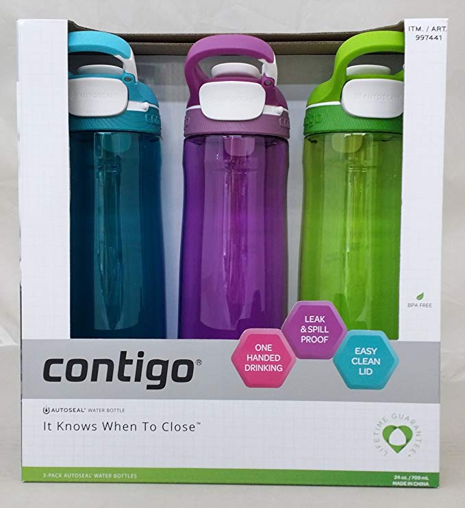 Contigo Cortland Autoseal Water Bottles, 24oz -3 Pack (Scuba,Radiant Orchid,Citron)