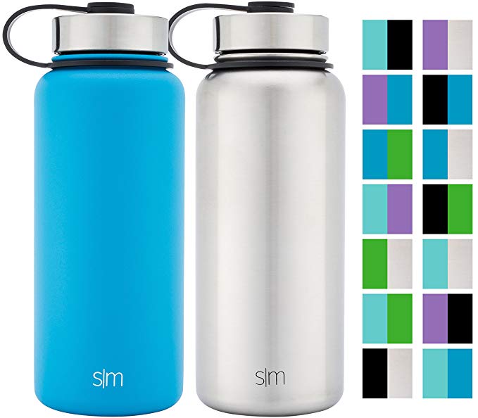 Simple Modern 32oz Summit Water Bottle 2 Pack - Two Vacuum Insulated Stainless Steel Wide Mouth Hydro Travel Mugs - Powder Coated Double-Walled Flask - Sky Blue/Stainless Steel