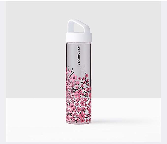 2017 Starbucks Glass Water Bottle Sakura Cherry Blossom 18.5 fl oz