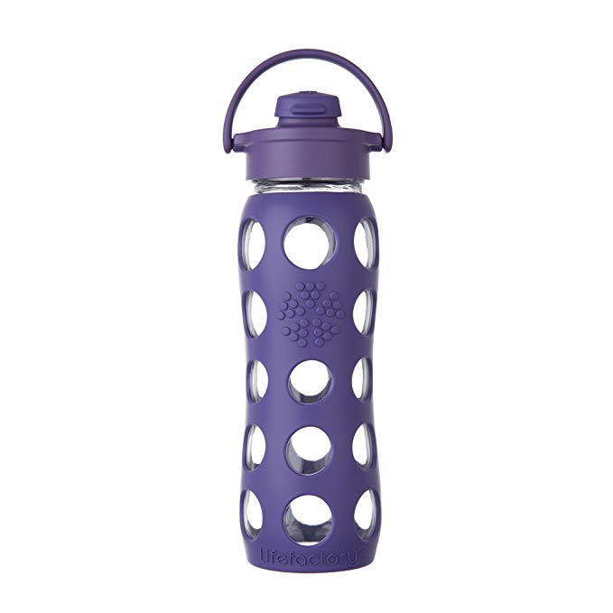 Lifefactory 22-Ounce BPA-Free Glass Water Bottle with Flip Cap and Silicone Sleeve, Royal Purple