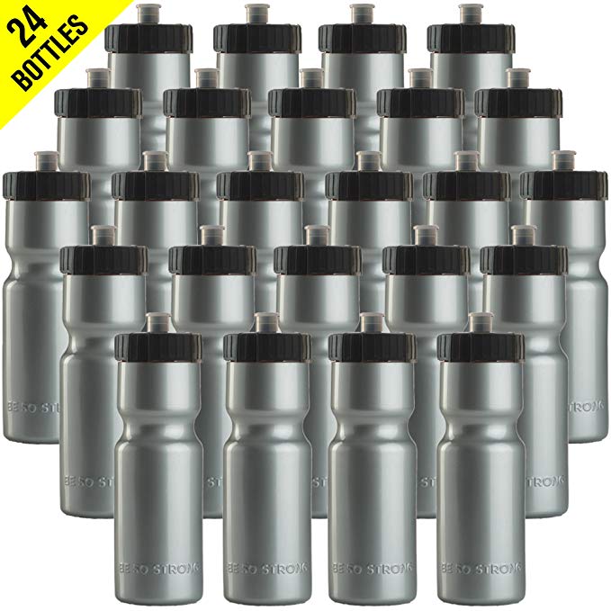 50 Strong Sports Squeeze Water Bottle Bulk Pack - 24 Bottles - 22 oz. BPA Free Easy Open Push/Pull Cap - Made in USA